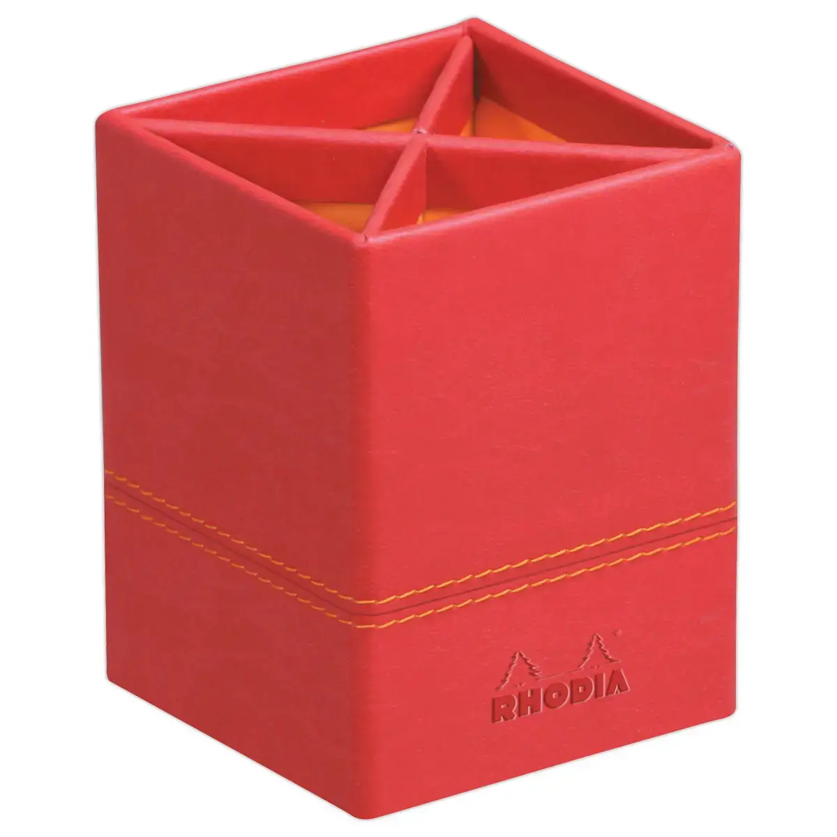 Pot &agrave; crayons simili cuir - 8 x 8 x 11cm - Rouge - RHODIA 