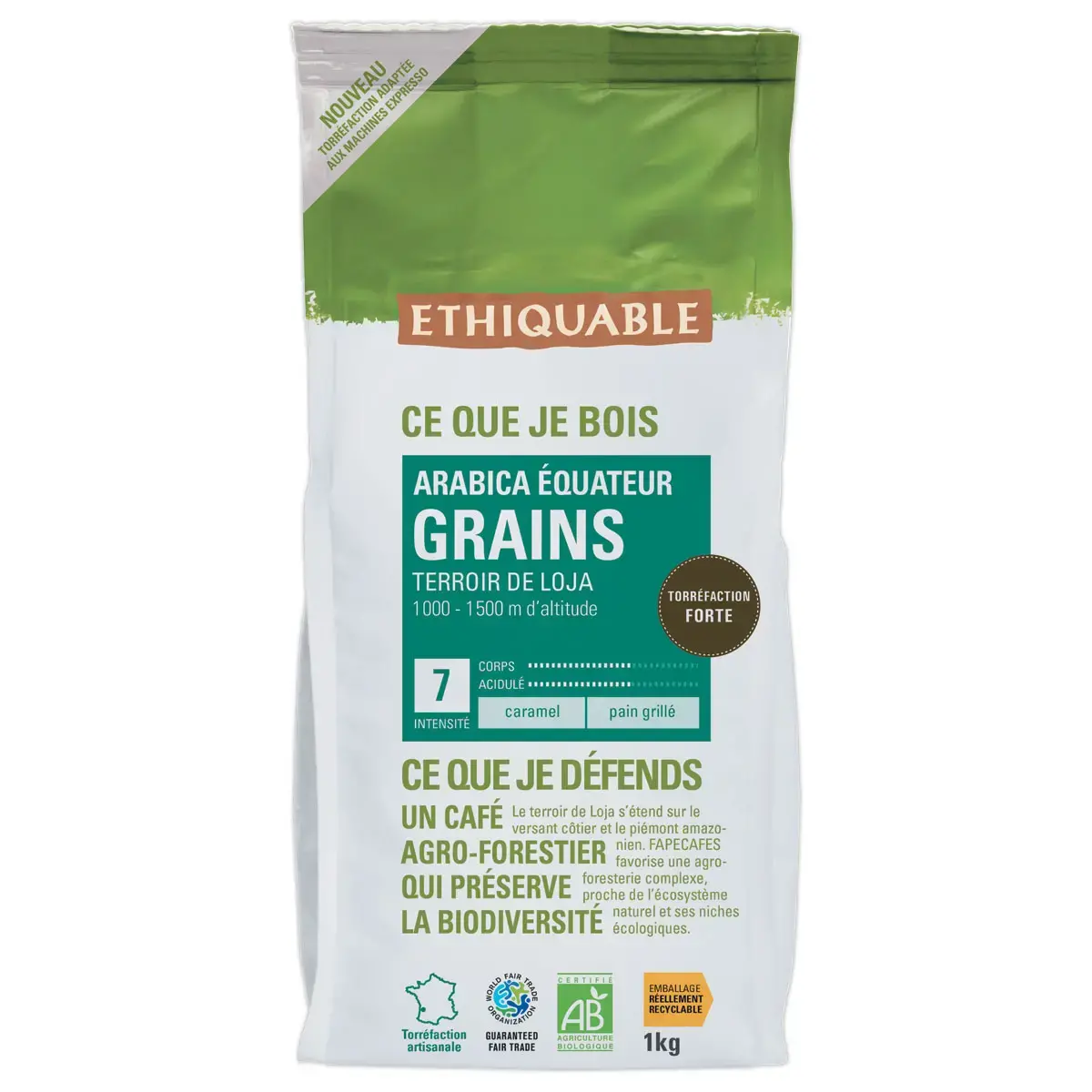 Paquet de café en grains 1kg Equateur Bio