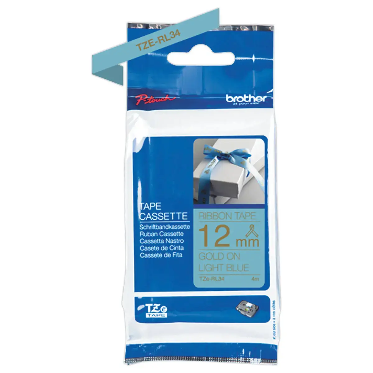 Ruban &eacute;tiqueteuse tissu or sur bleu clair 12 mm (4m) 