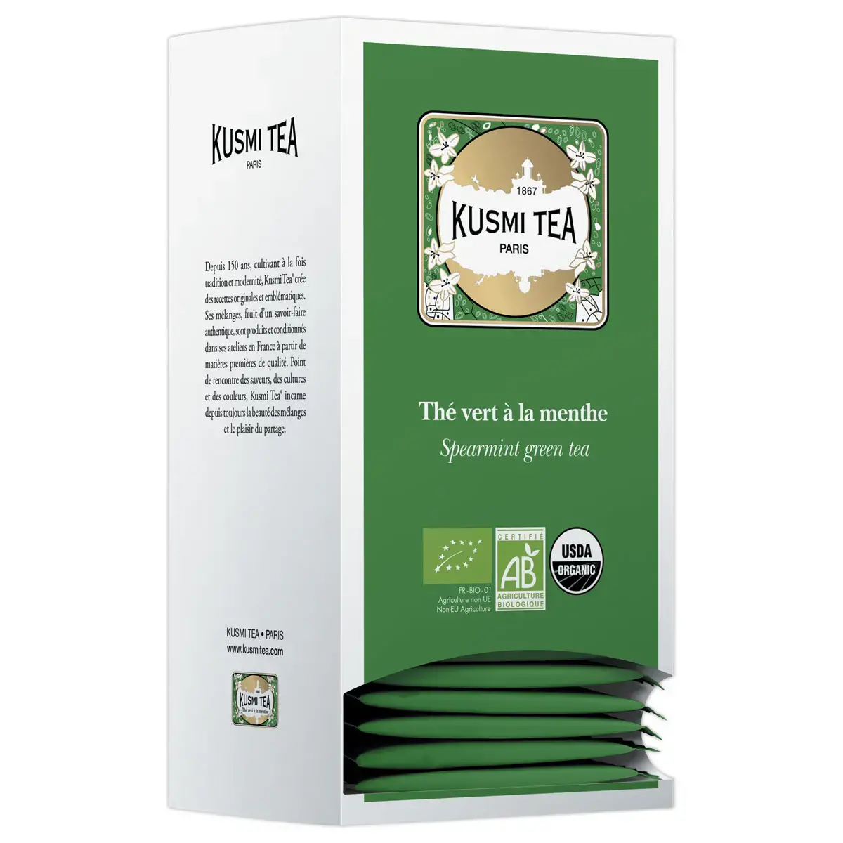 Boîte de 25 sachets de thé Kusmi Tea Bio Thé vert menthe