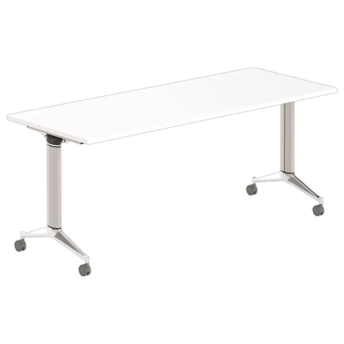 Table rectangulaire rabattable avec roulettes - 180 x 70 cm - Blanc et alu