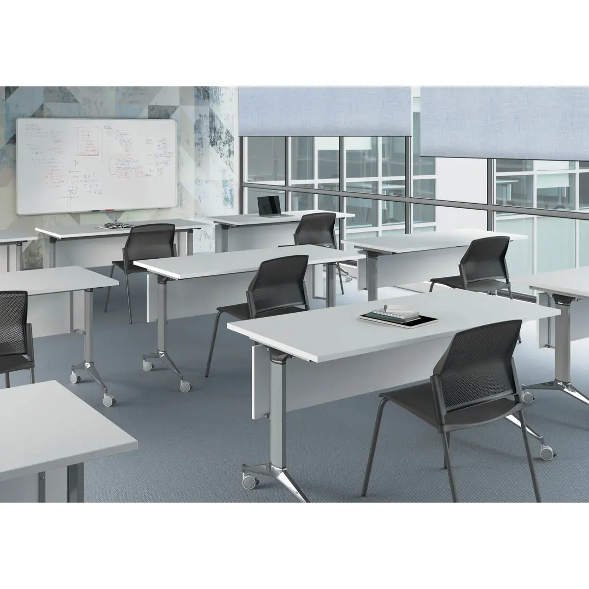 Table rectangulaire rabattable avec roulettes - 180 x 70 cm - Blanc et alu