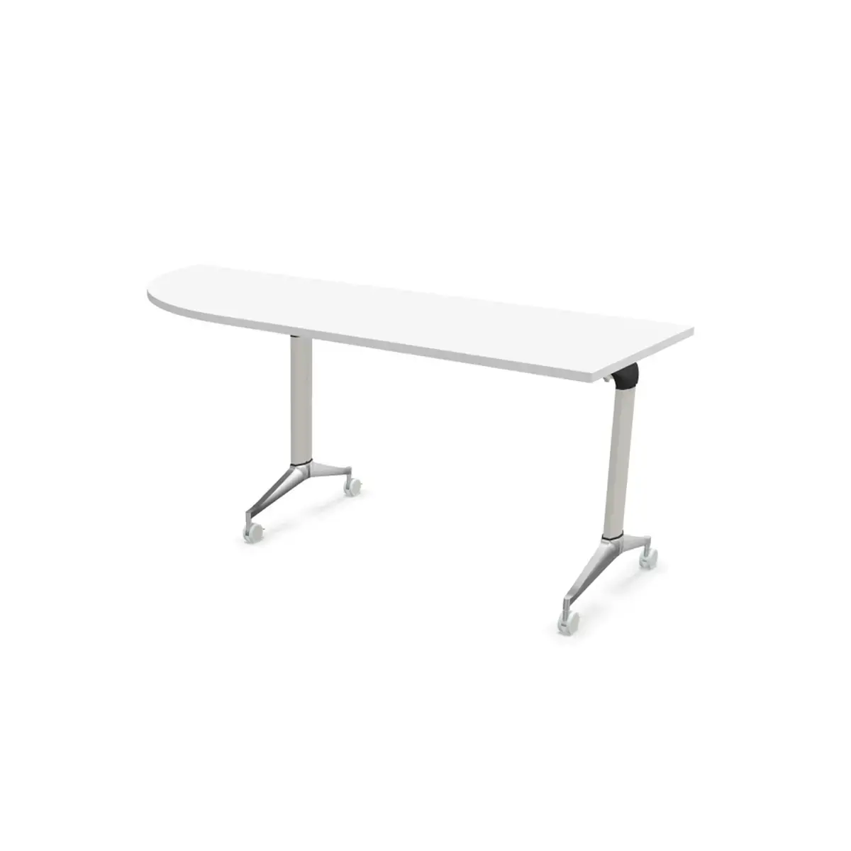 Table rabattable avec roulettes - 190 x 70 cm - Blanc et alu - Angle &agrave; gauche 