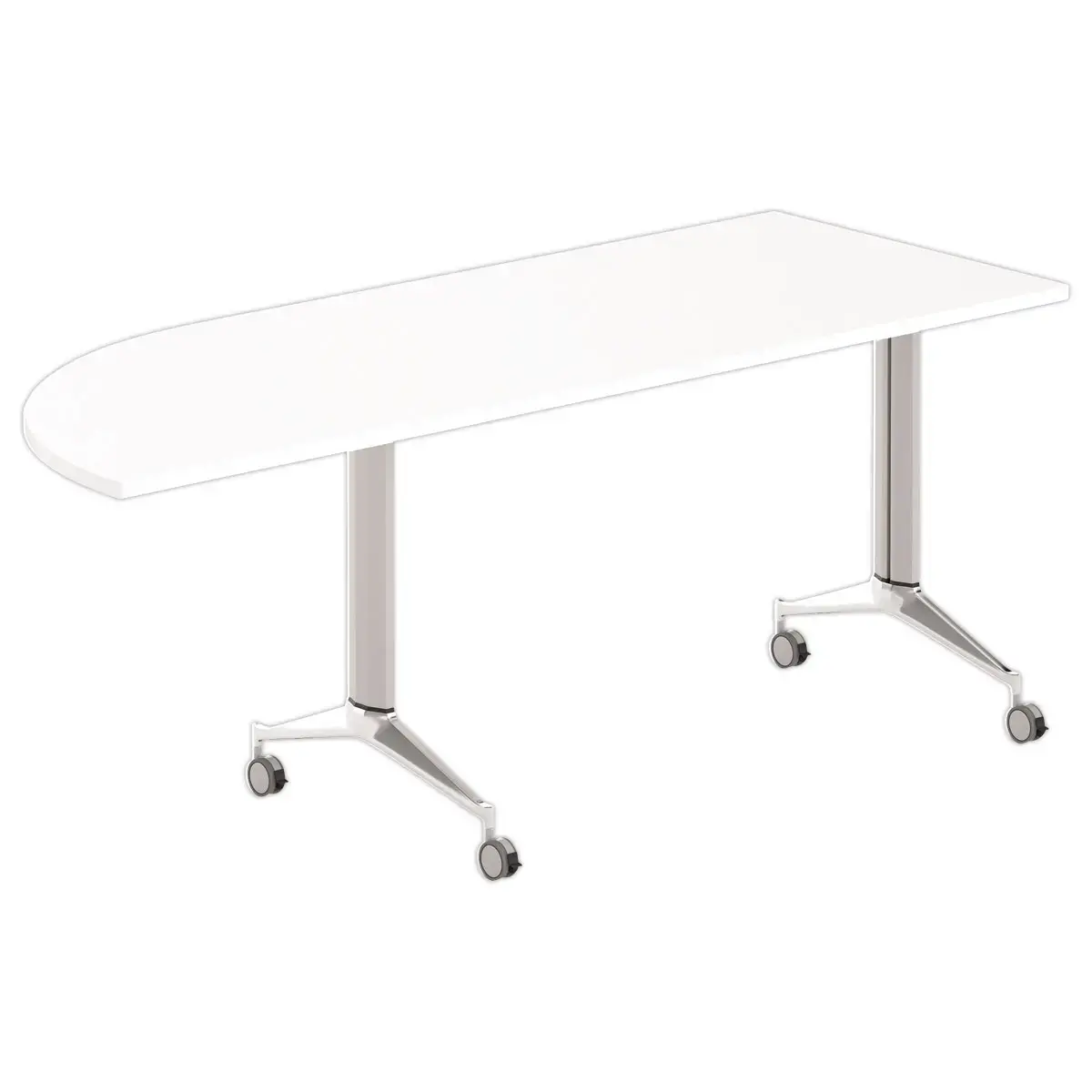 Table rabattable avec roulettes - 190 x 70 cm - Blanc et alu - Angle &agrave; droite 