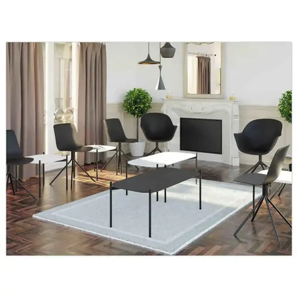 2 Chaises DN2, 4 pieds noirs assise noire montées