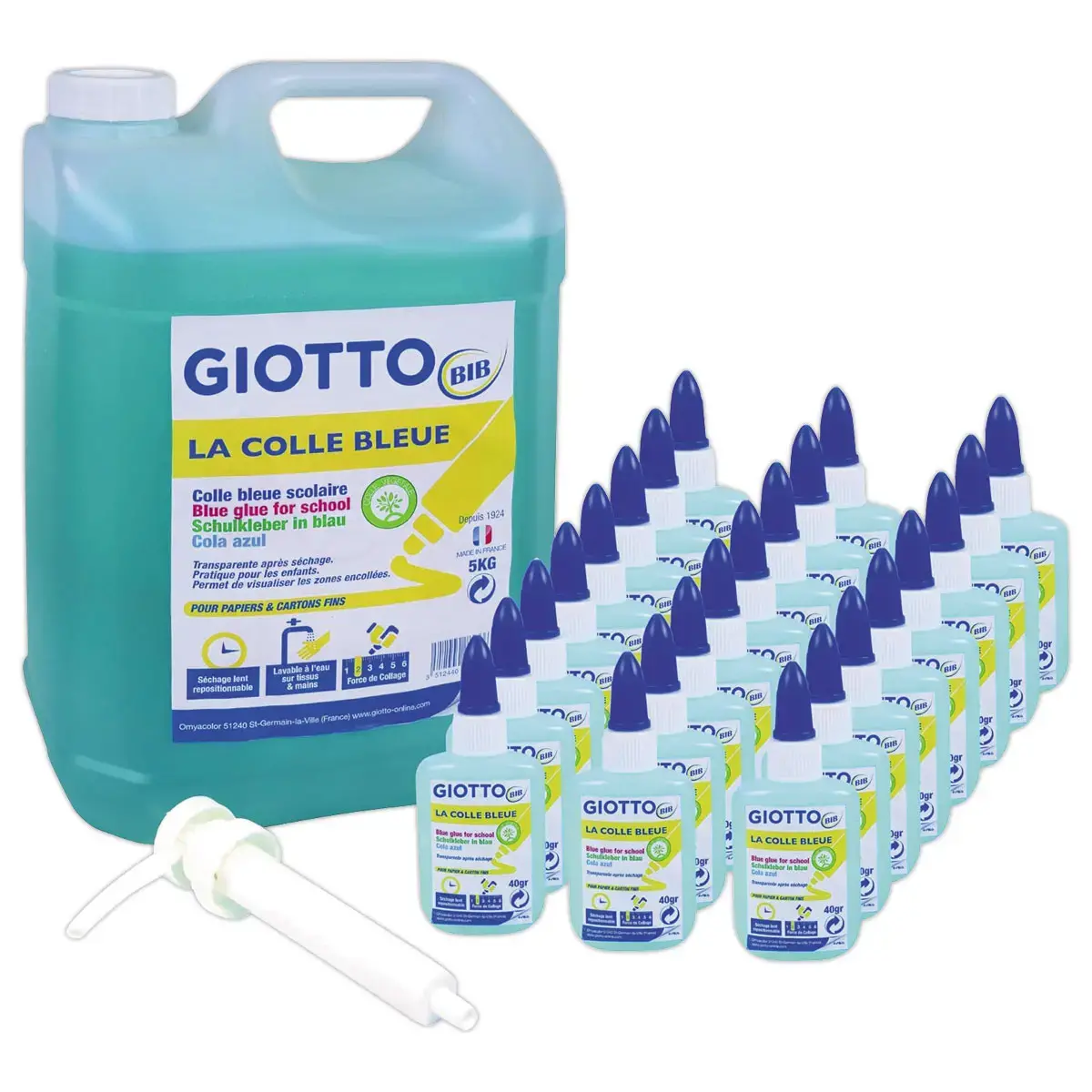 Flacon de 50ml Giotto + 1 flacon de 5L de colle bleue - lot de 24