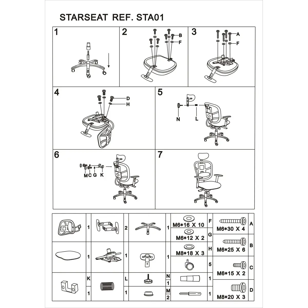 Siège STAR SEAT synchrone - Avec têtière - Noir - Monté