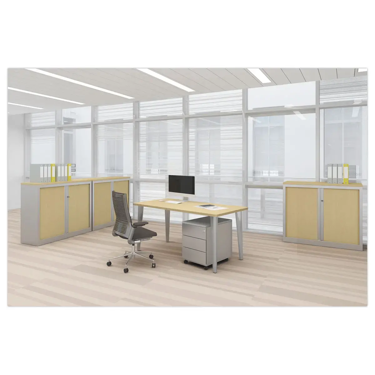 Bureau BORDEAUX 140 x 80 chêne clair -pieds aluminium monté