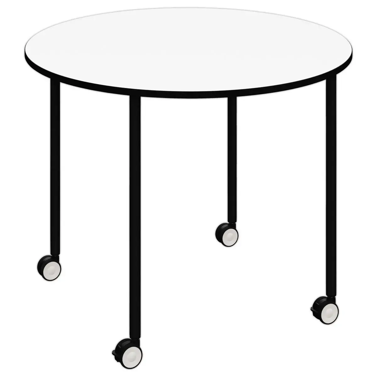 Table roulante FEX OFFICE Diam. 96 cm Blanc pieds noirs mont&eacute;e 