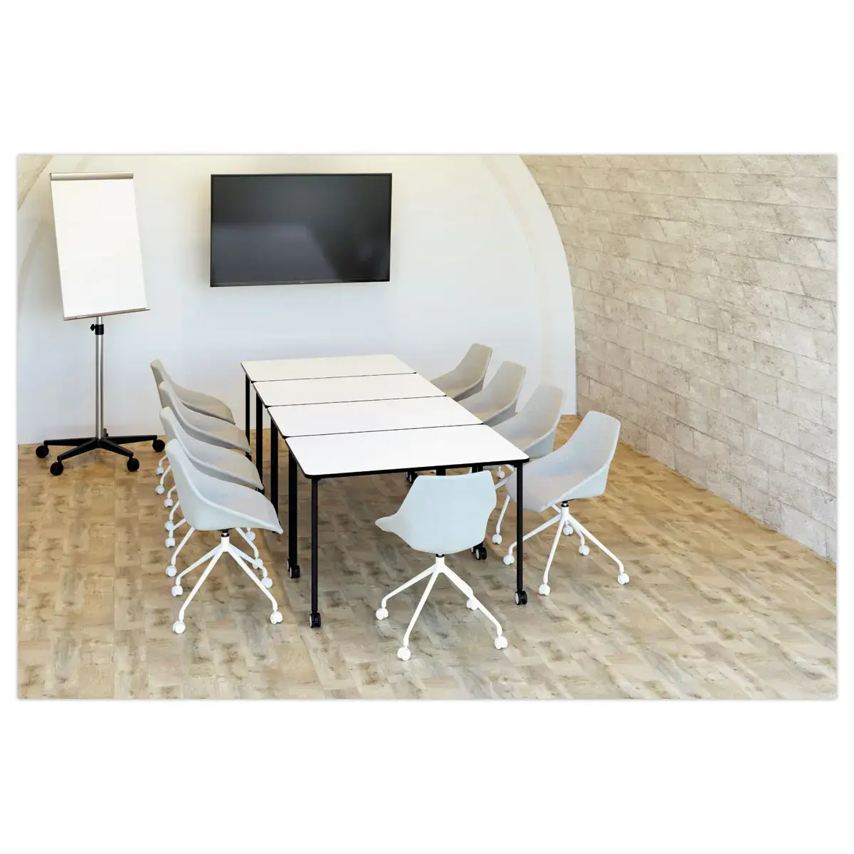 Table roulante FEX OFFICE 116 x 50 cm Blanc pieds noirs montée