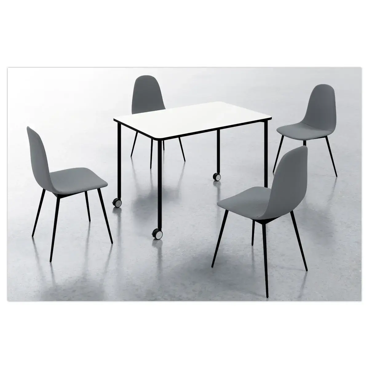 Table roulante FEX OFFICE 116 x 50 cm Blanc pieds noirs montée
