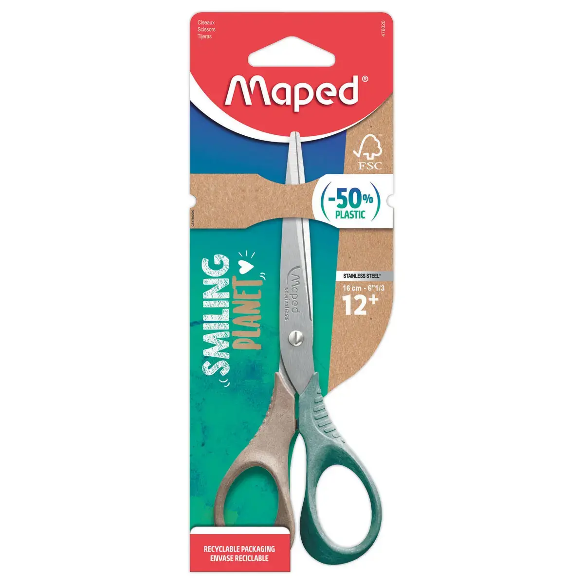 Ciseaux SHAPE 16cm SMILING PLANET, en bois FSC&reg;, en blister 
