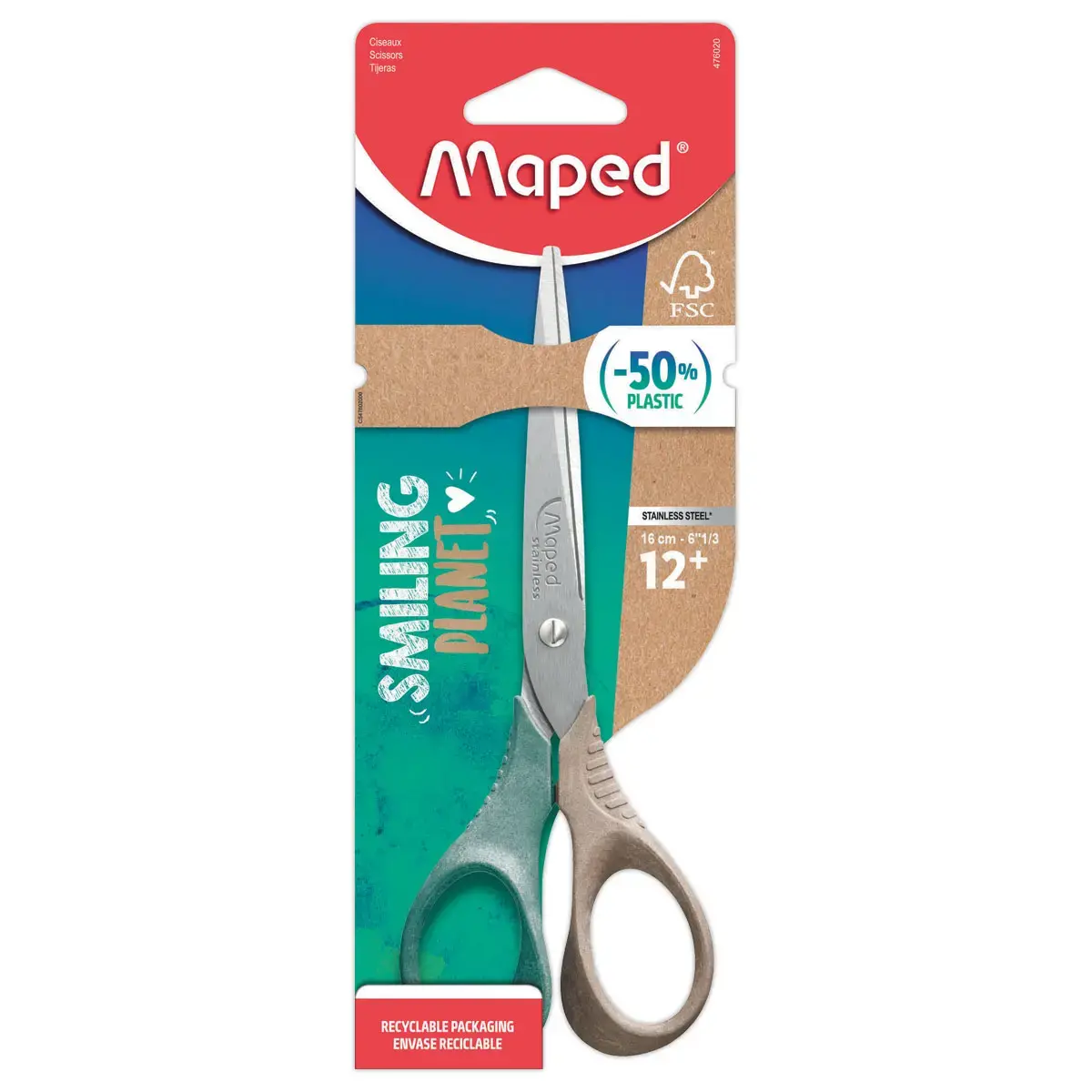 Ciseaux SHAPE 16cm SMILING PLANET, en bois FSC&reg;, en blister 