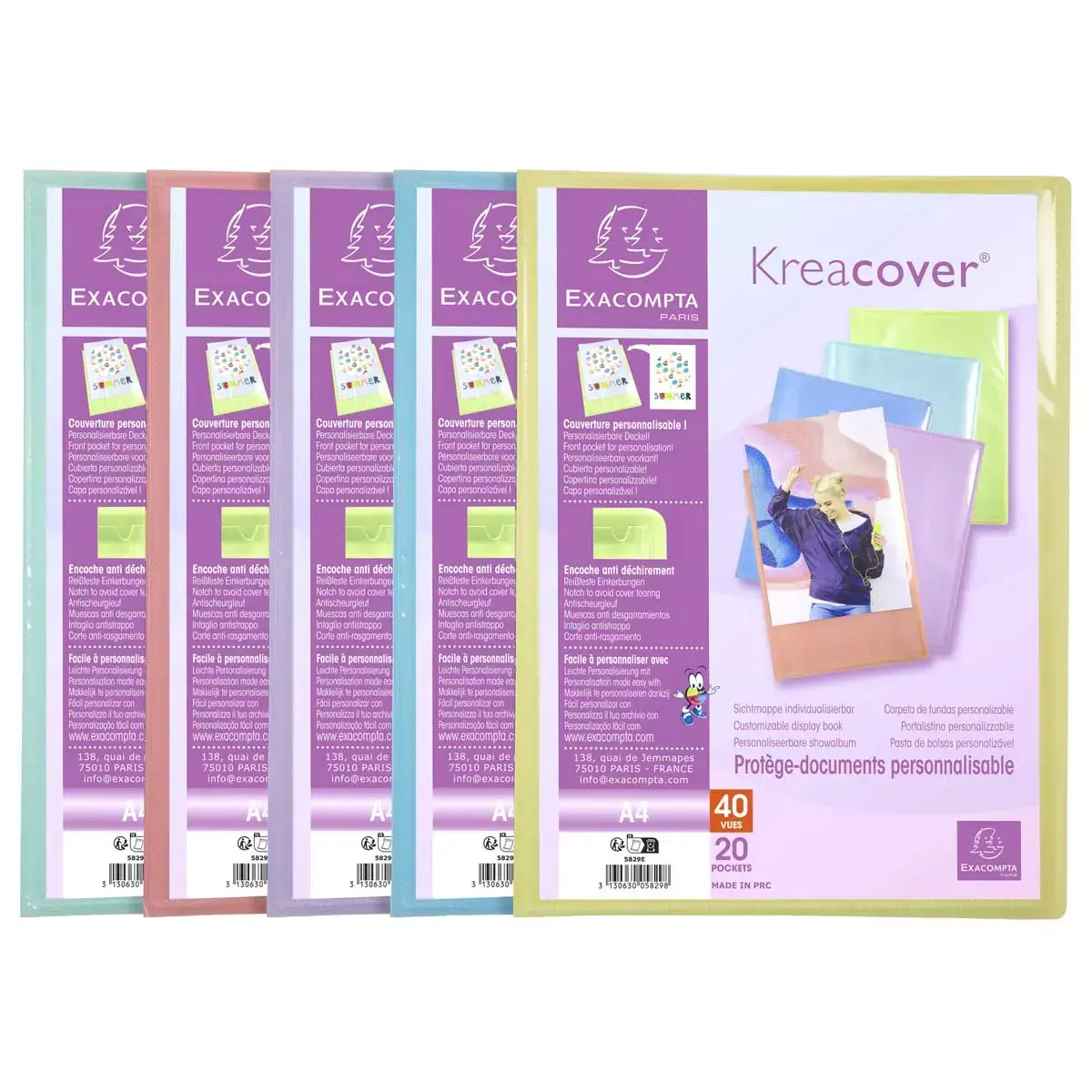 Protège-documents personnalisables Kreacover Pastel - 20 poches - EXACOMPTA