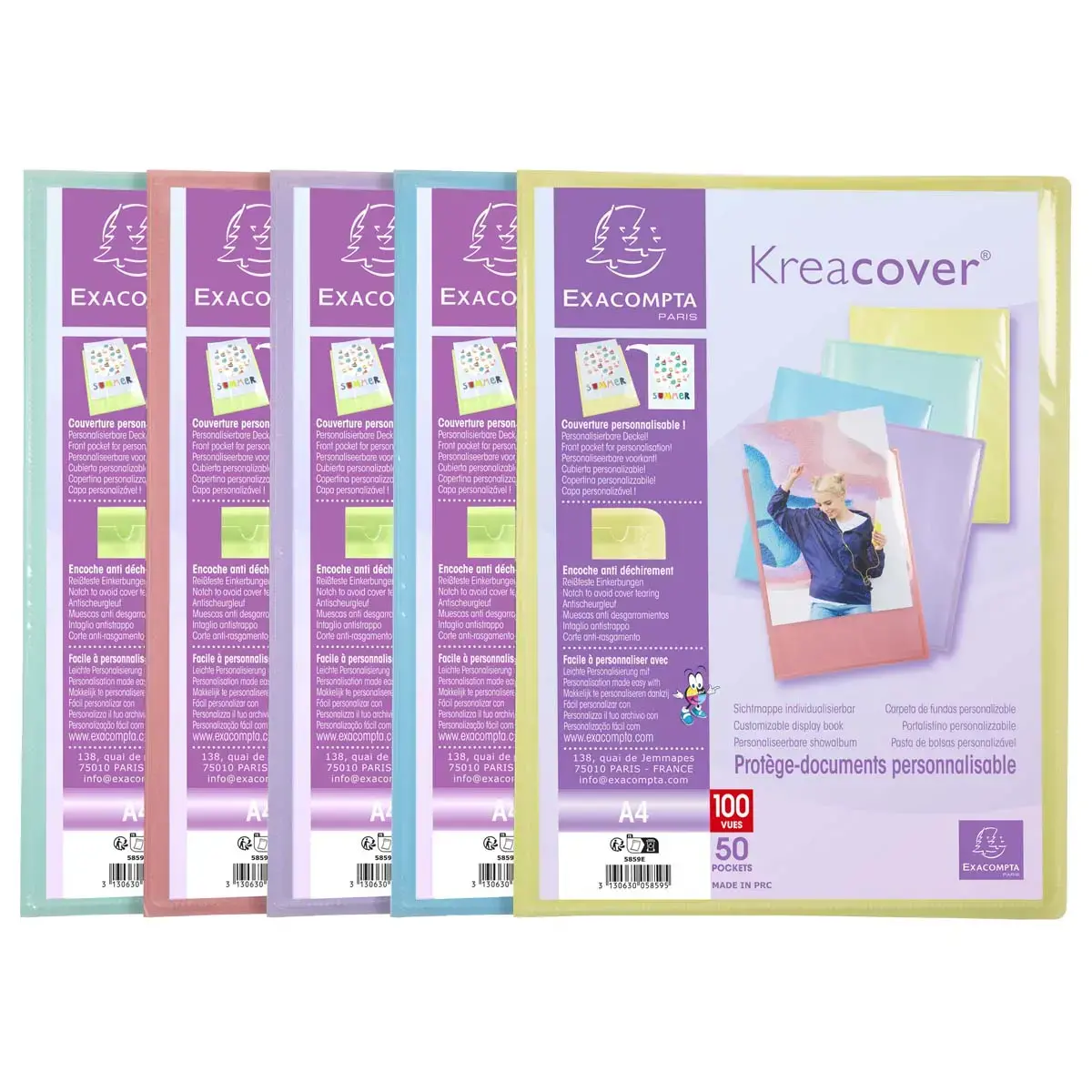Protège-documents personnalisables Kreacover Pastel - 50 poches - EXACOMPTA
