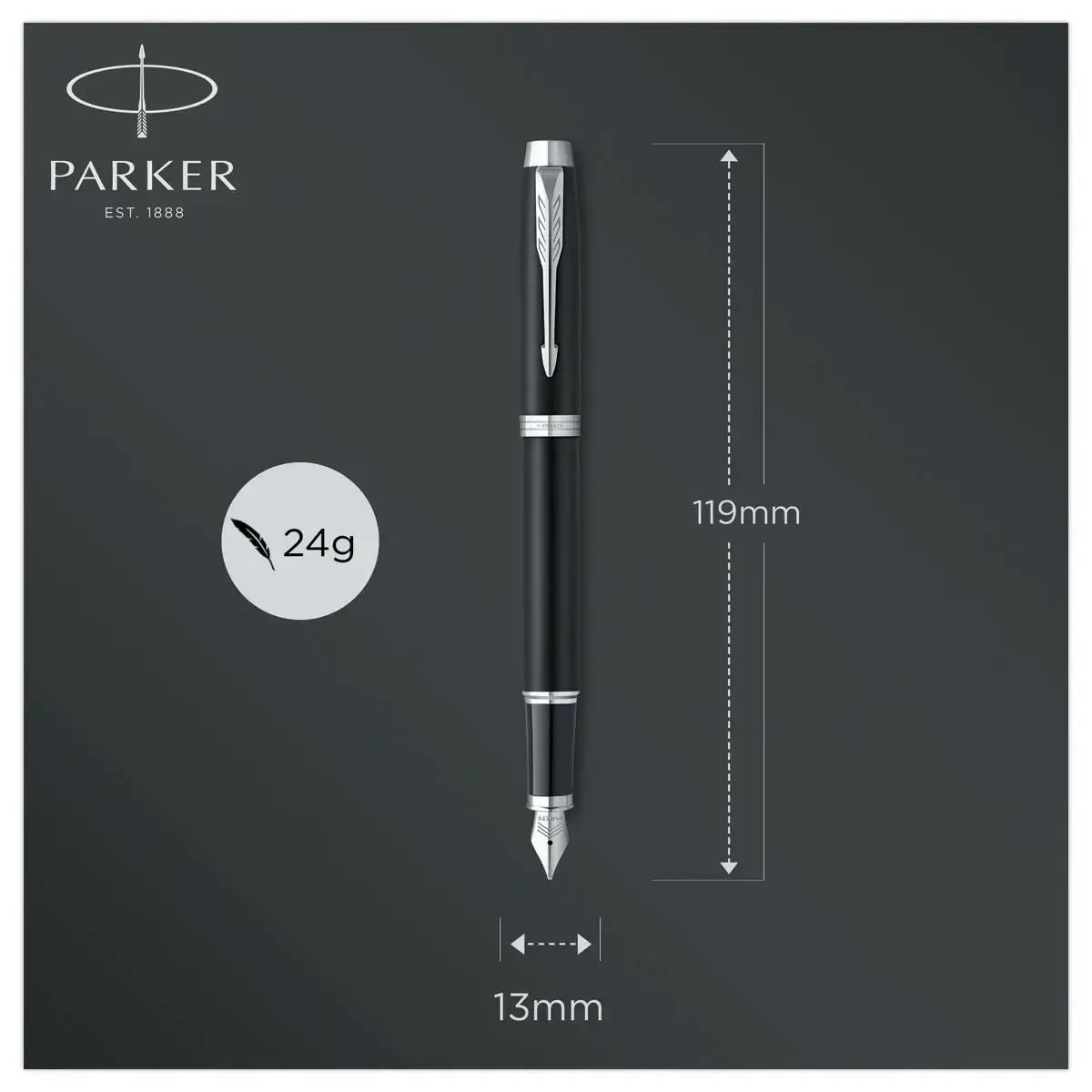 Stylo plume IM - Plume moyenne - Noir mat et finitions chrome - PARKER 
