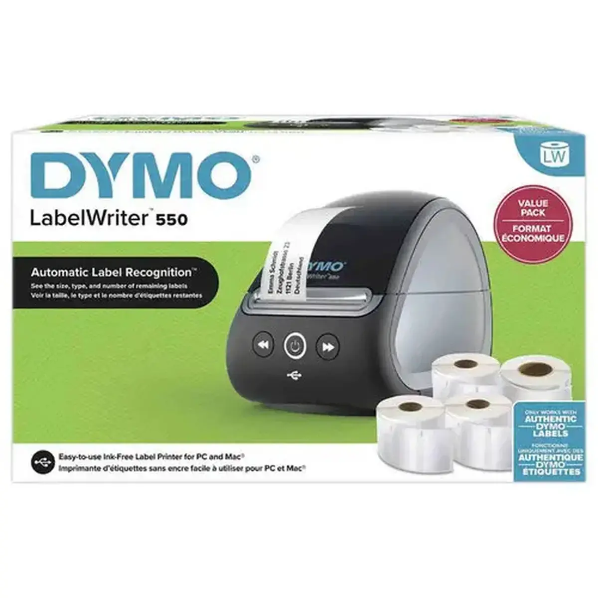Imprimante d'&eacute;tiquettes Bundle DYMO LW550 + 4 rouleaux d'&eacute;tiquettes 