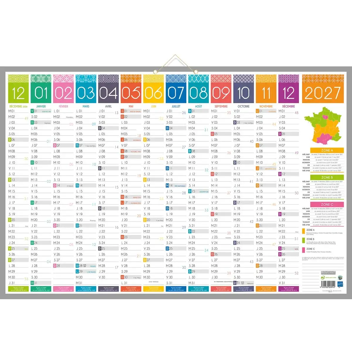 10 Calendrier banque Bouchut Tendance 13 mois - 65x43 cm 