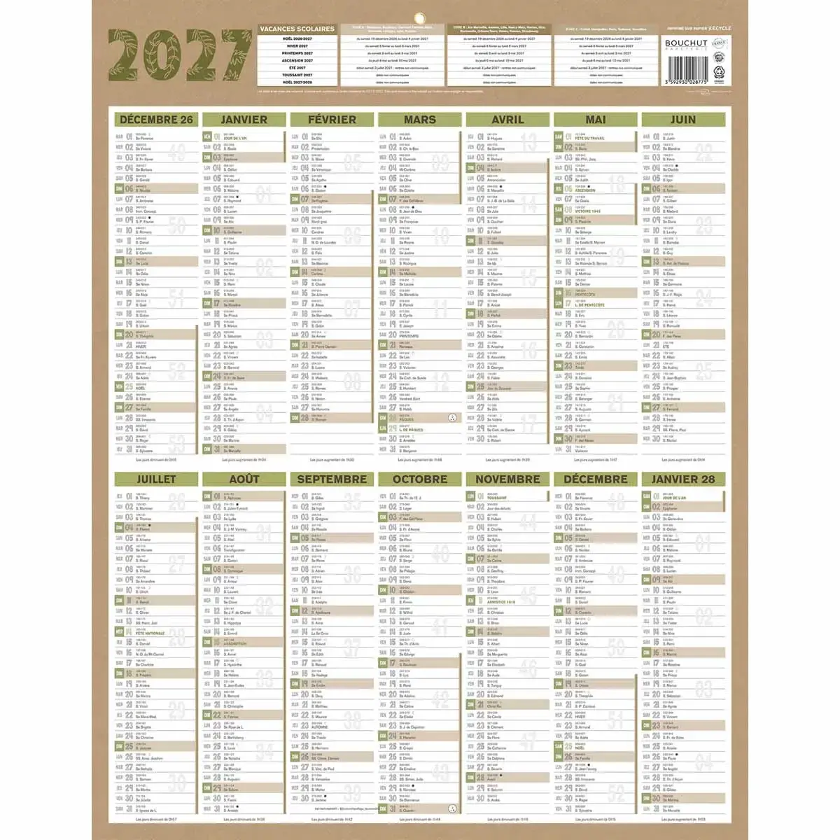 10 Calendrier banque Bouchut Natura 14 mois - 55x43 cm 