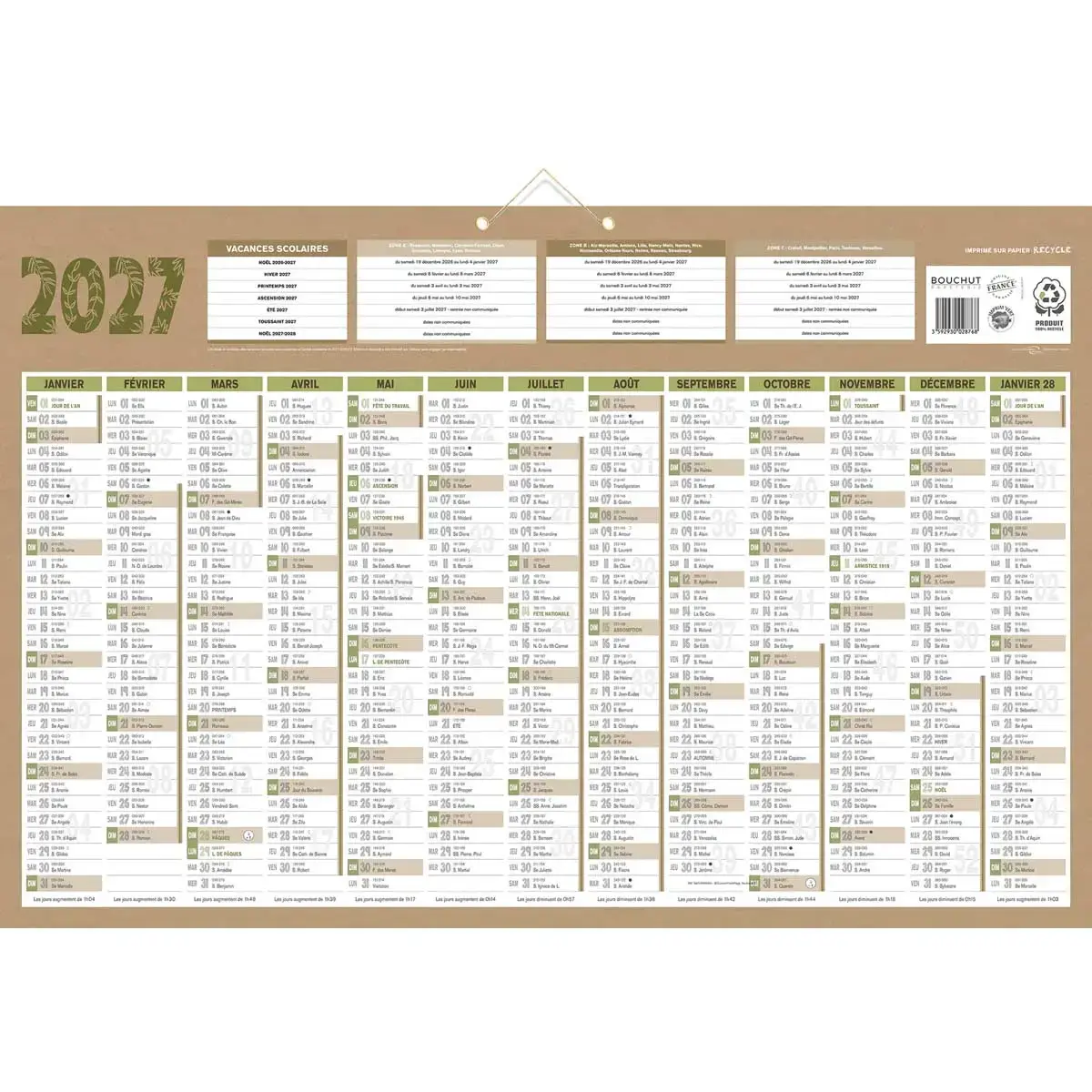 10 Calendrier banque Bouchut Natura 13 mois - 65x43 cm 