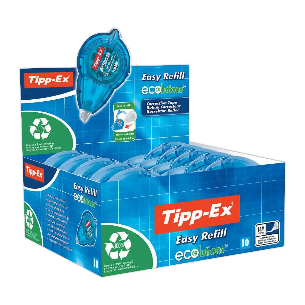 Correcteur à sec Easy Refill ECOlutions - Bande L 14 m x l 5 mm - Rechargeable - TIPP-EX