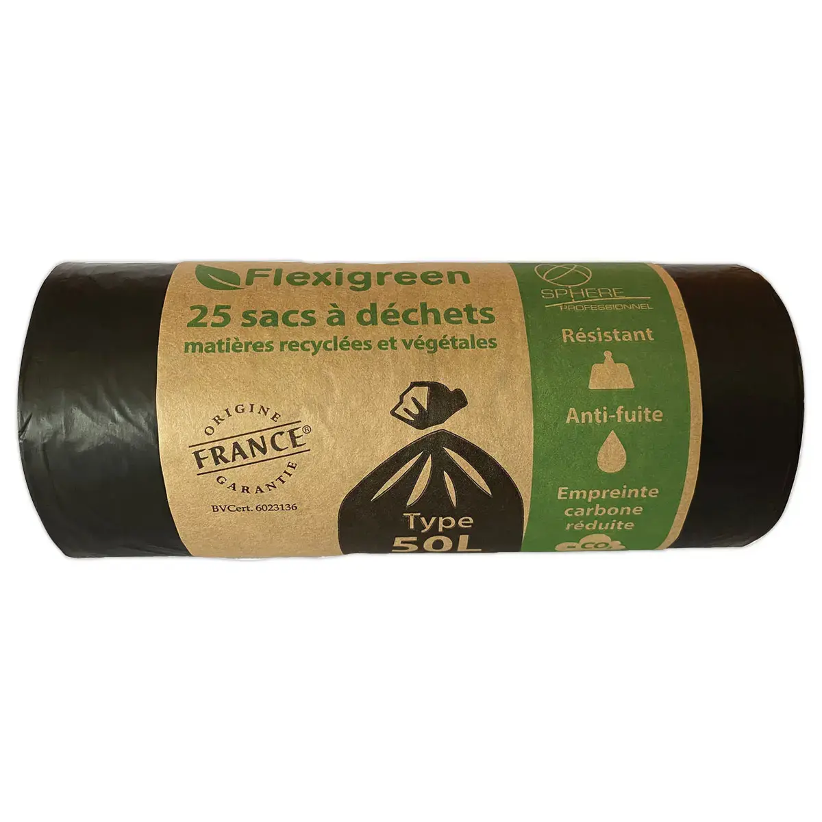 25 Sacs Flexigreen 50L à liens traditionnels - Noir