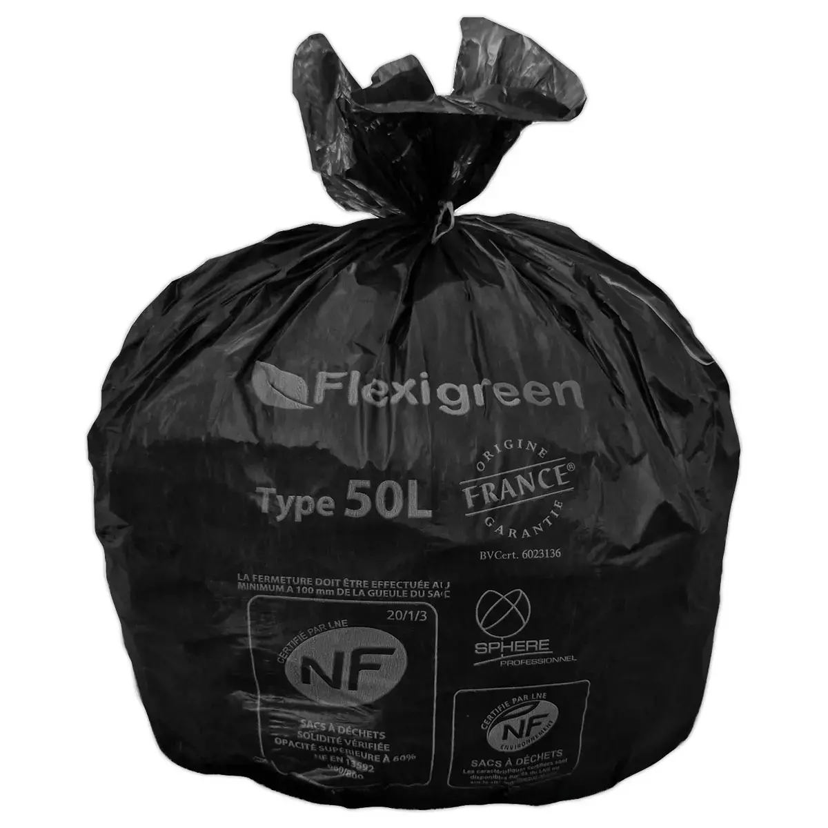 25 Sacs Flexigreen 50L à liens traditionnels - Noir