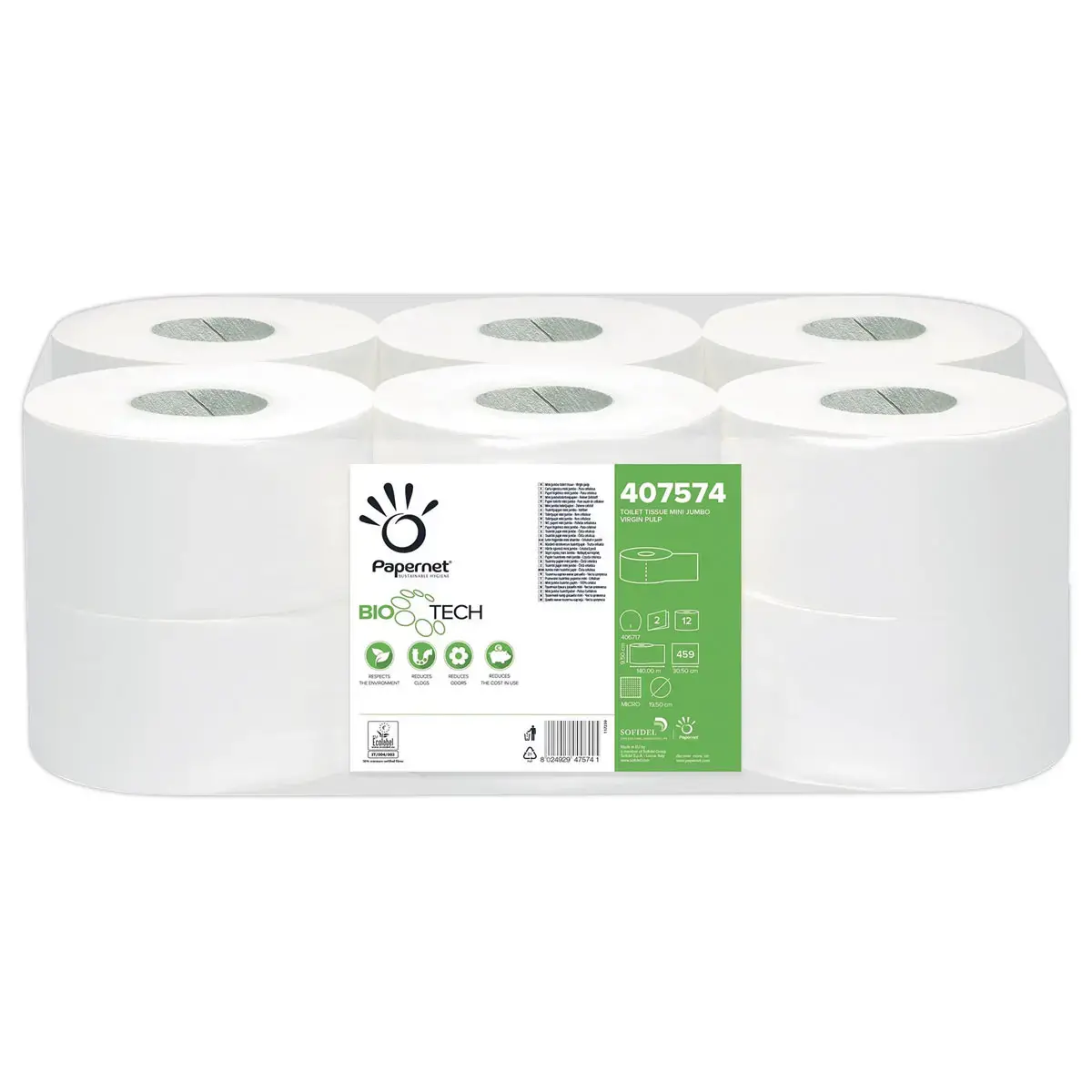12 Papier toilette Mini JUMBO avec technologie Bio Tech