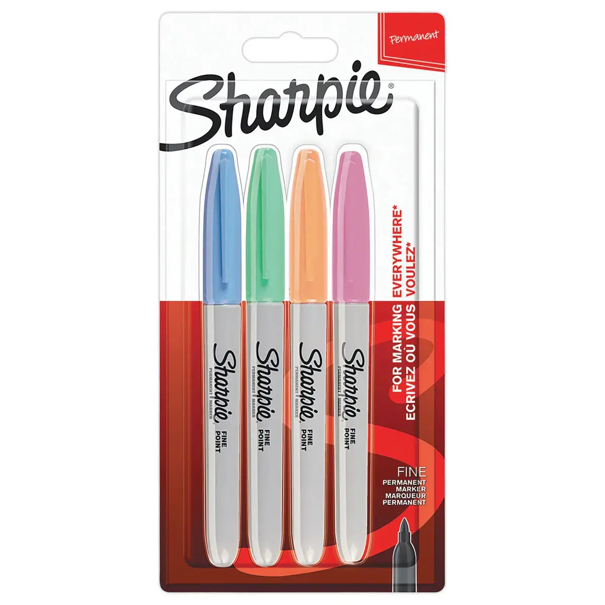 4 marqueurs permanents Sharpie - pointe conique fine 0.9mm