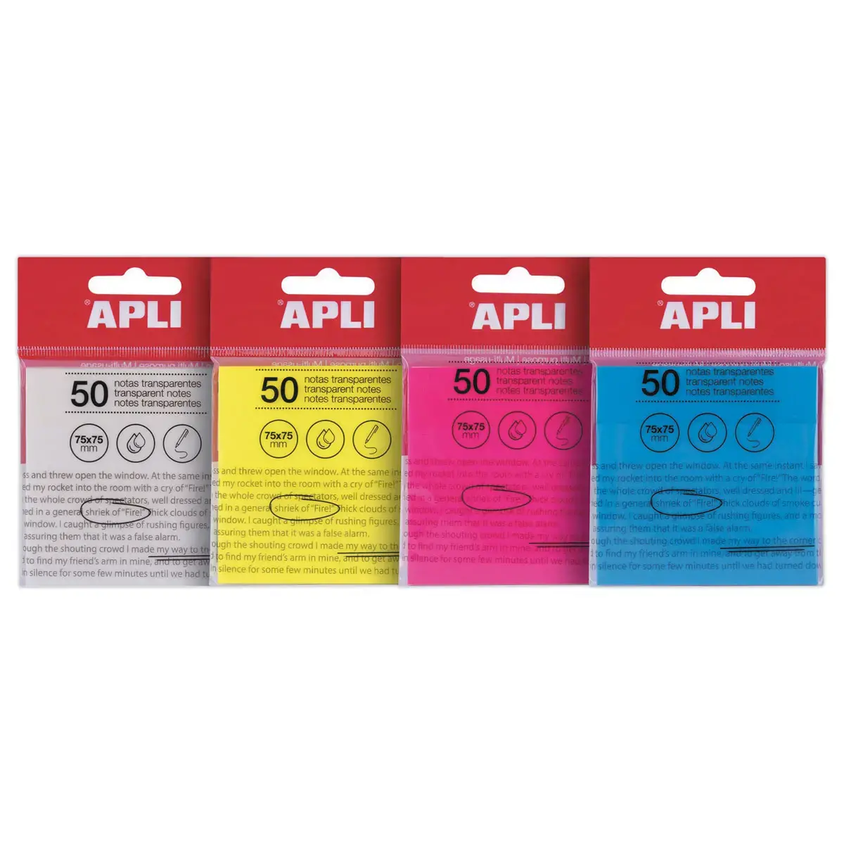 Paquet 50 feuilles de notes adhésives transparentes 75x75 mm blanc