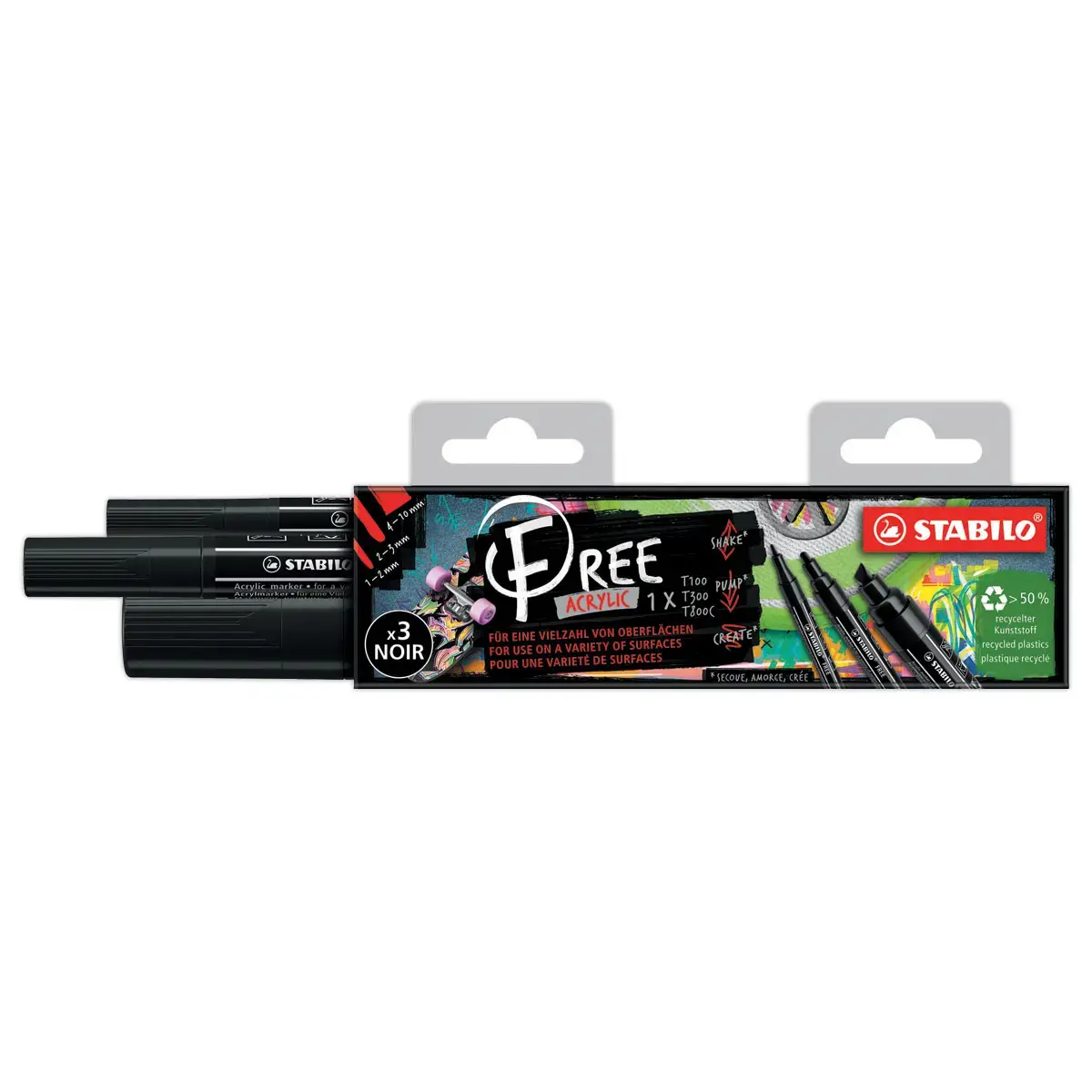 3 Marqueurs acryliques FREE Acrylic - Noir - STABILO