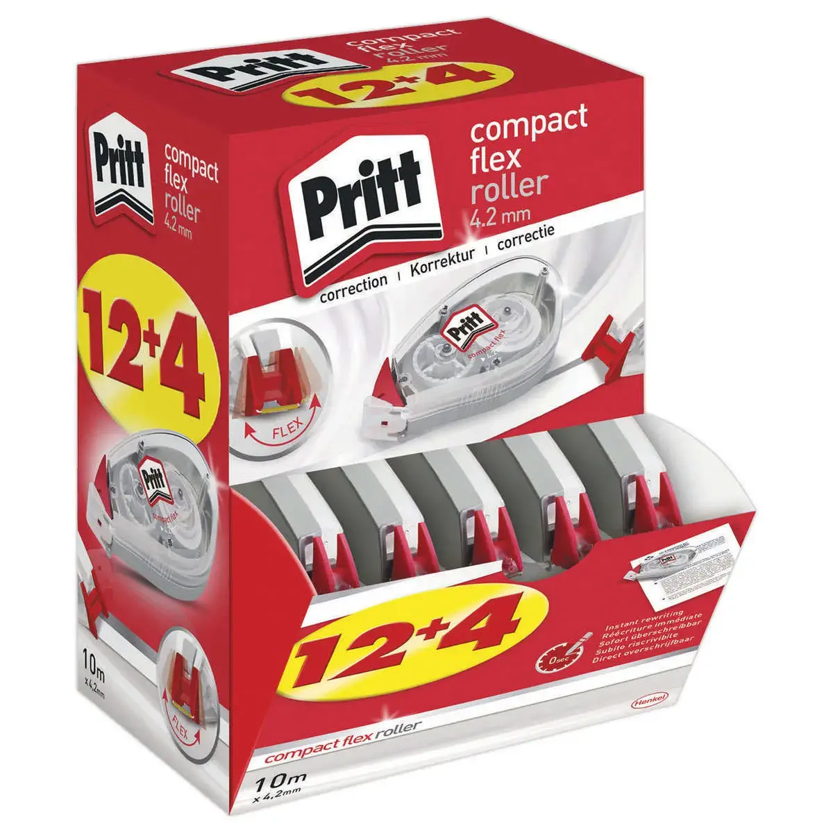 16 (12+4 offerts) Rubans correcteurs frontaux Roller Compact - Pritt 