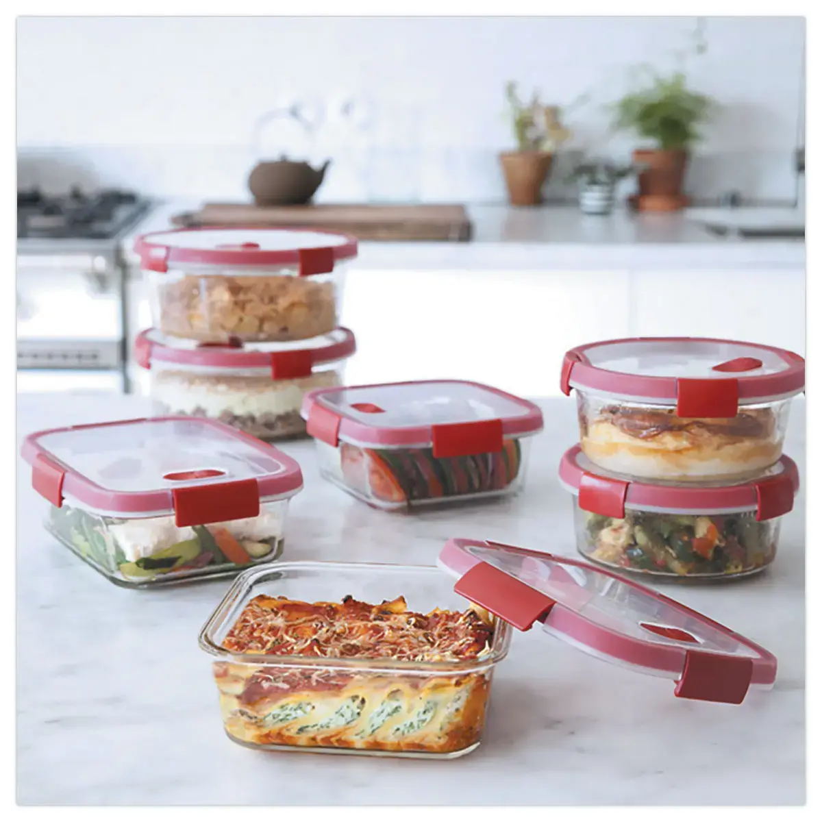 Boite alimentaire en verre carré 0,7L CURVER rouge