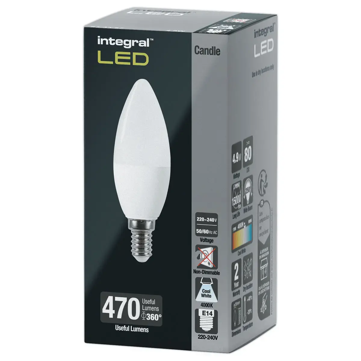 Ampoule LED flamme  E14   4,9W 470LM 4000K opale 