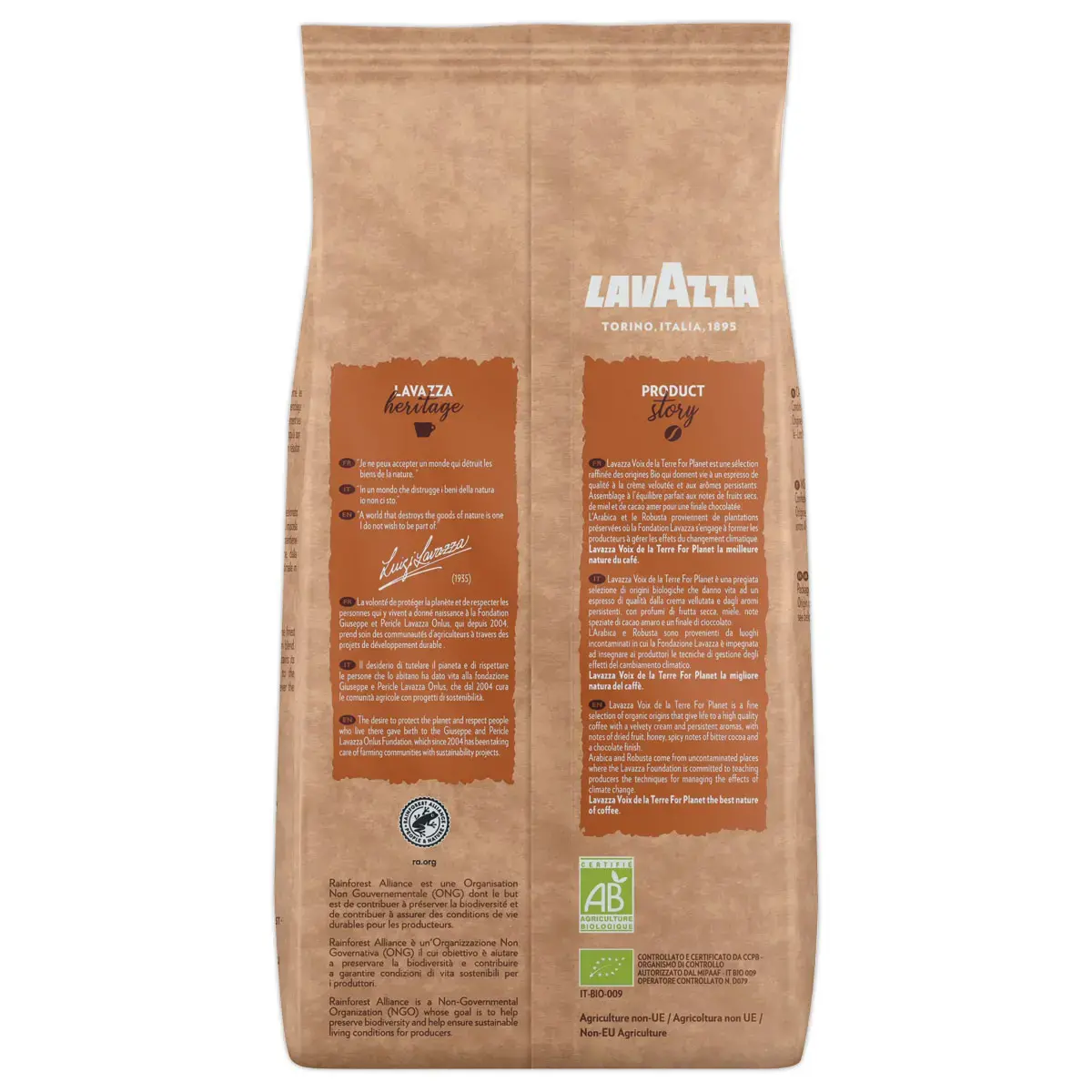 Caf&eacute; grains 1kg Voix de la Terre - Equilibr&eacute; bio - Lavazza 