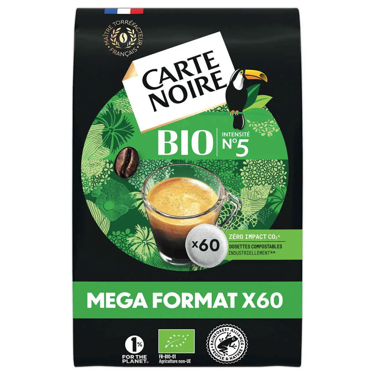 60 Dosettes de caf&eacute; 100% Arabica n&deg;5 - Bio - CARTE NOIRE 