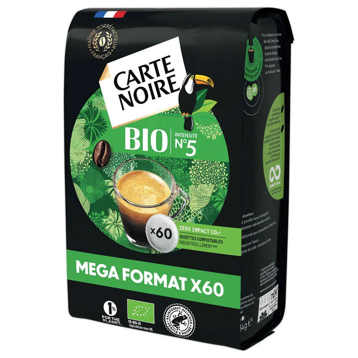 60 Dosettes de caf&eacute; 100% Arabica n&deg;5 - Bio - CARTE NOIRE 