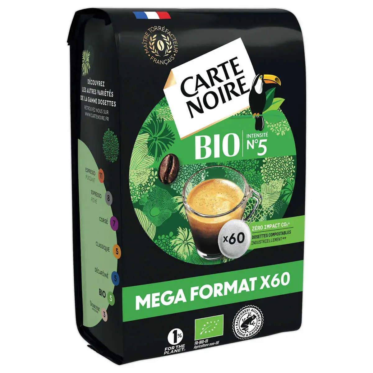 60 Dosettes de caf&eacute; 100% Arabica n&deg;5 - Bio - CARTE NOIRE 