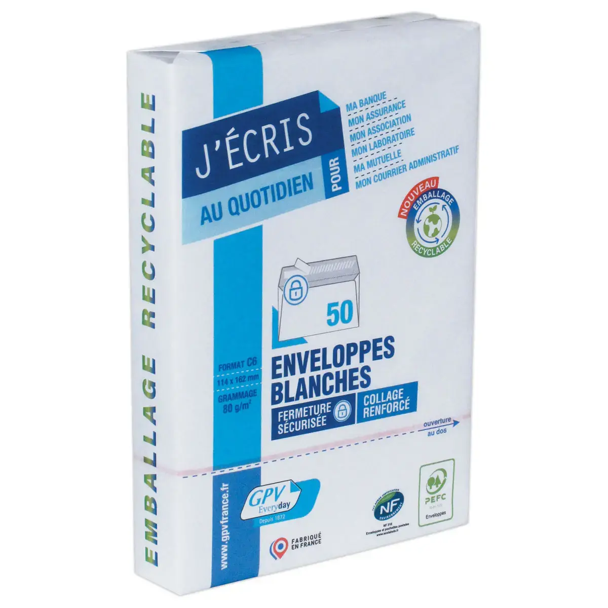 50 Enveloppes blanches C6 114x162 80 g bande siliconée