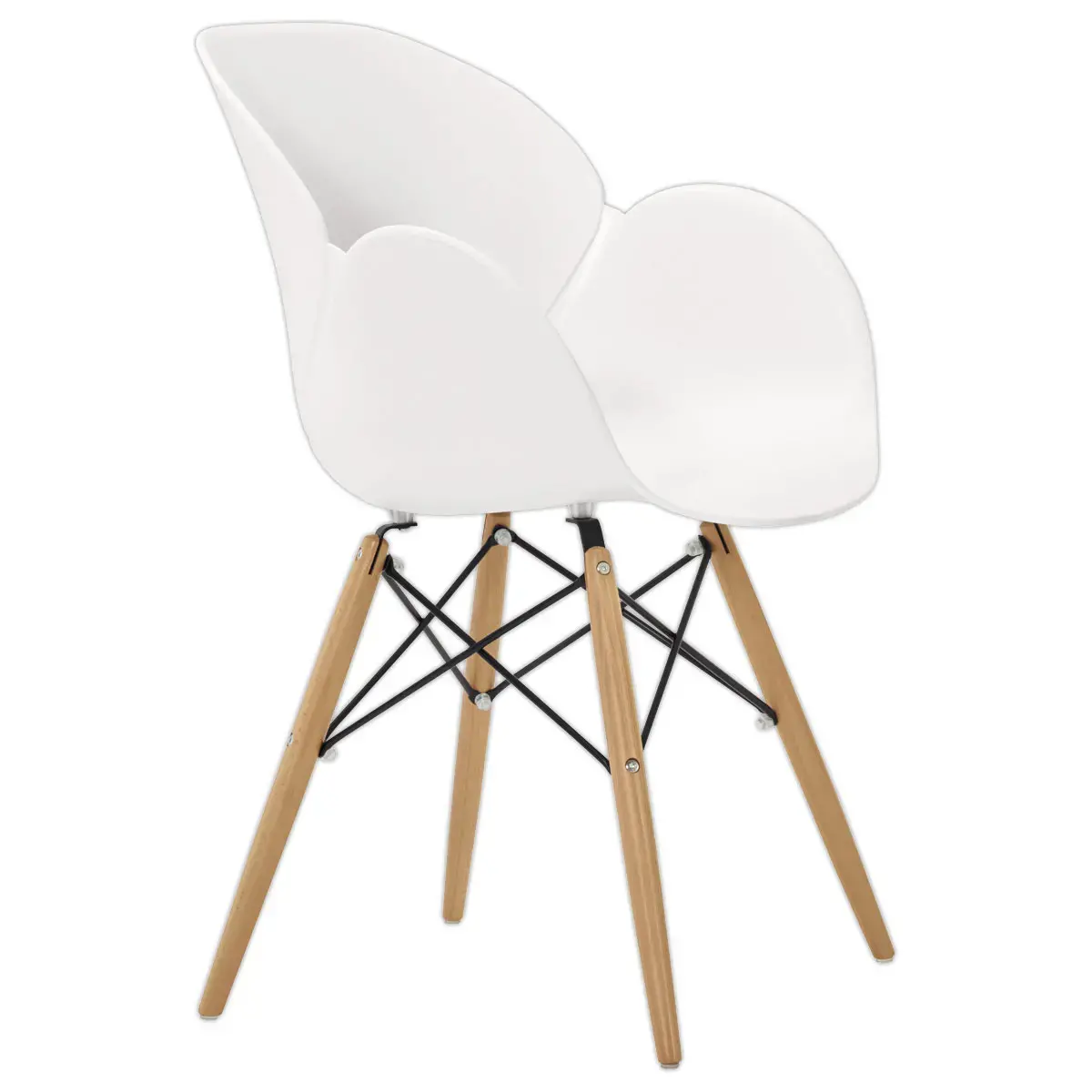 2 fauteuils PETALES pied h&ecirc;tre assise blanche 