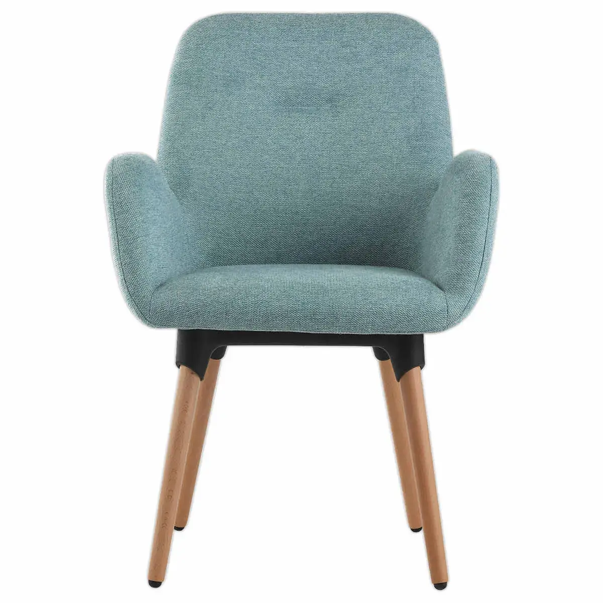 2 Fauteuils Tissu bleu 4 pieds bois vernis montés