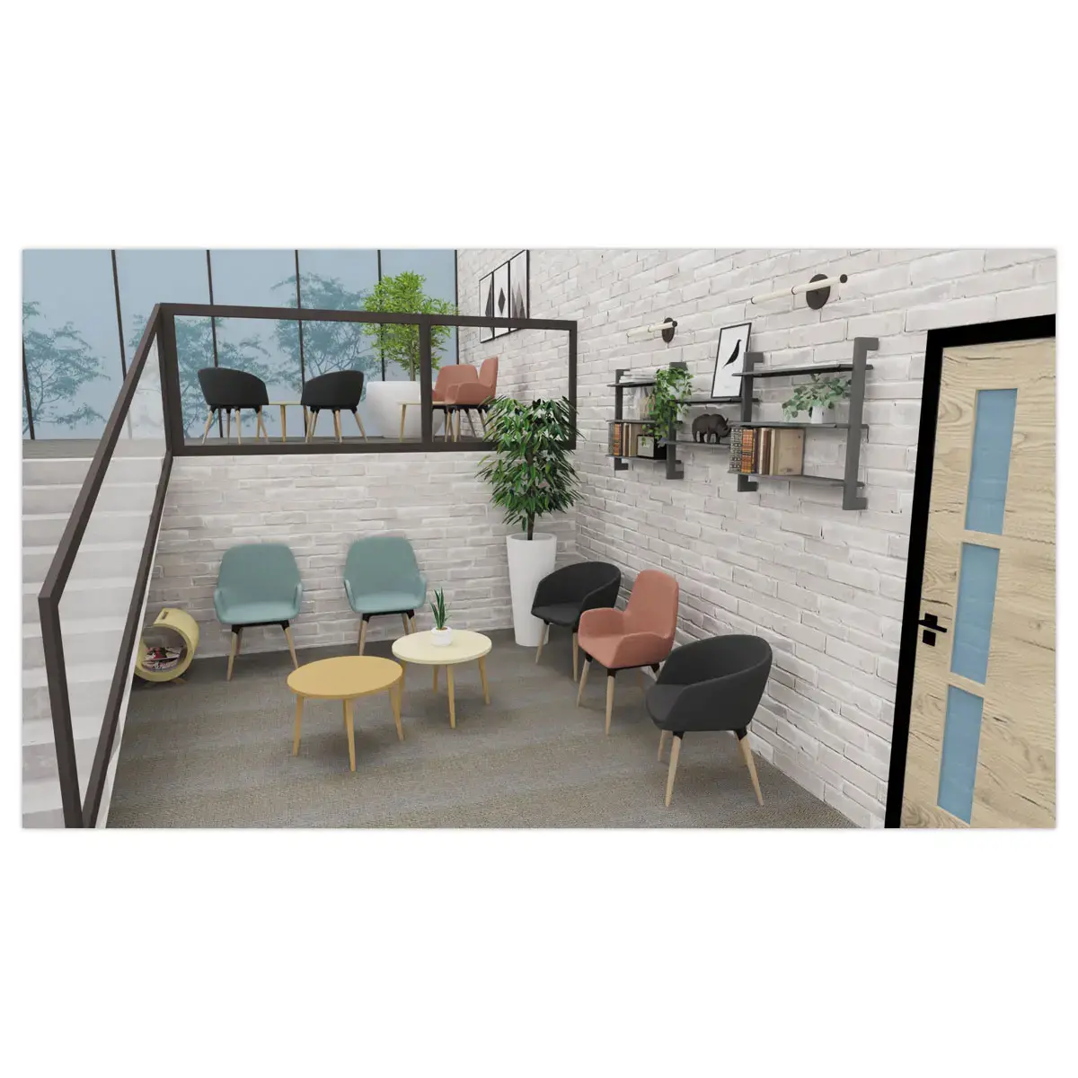 2 Fauteuils Tissu bleu 4 pieds bois vernis montés