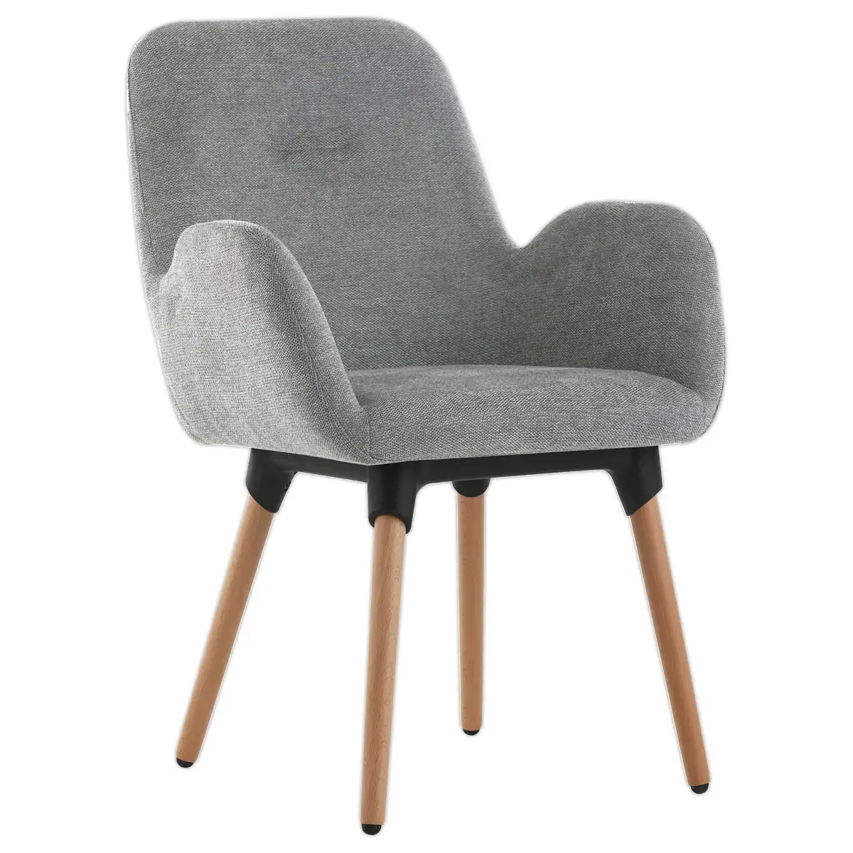 2 Fauteuils Tissu gris 4 pieds bois vernis montés