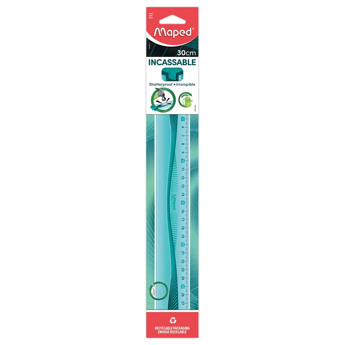 Règle plate incassable - 30 cm - Bleu ou vert - Maped