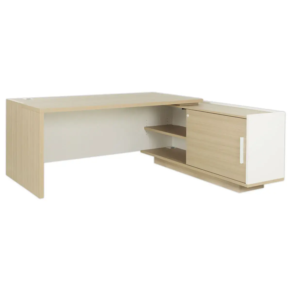 Bureau BARI Retour droit 180 cm ch&ecirc;ne structur&eacute; / blanc mont&eacute; 