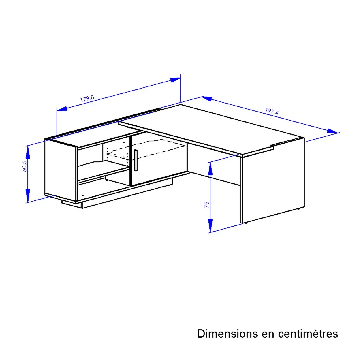 Bureau BARI Retour droit 180 cm ch&ecirc;ne structur&eacute; / blanc mont&eacute; 