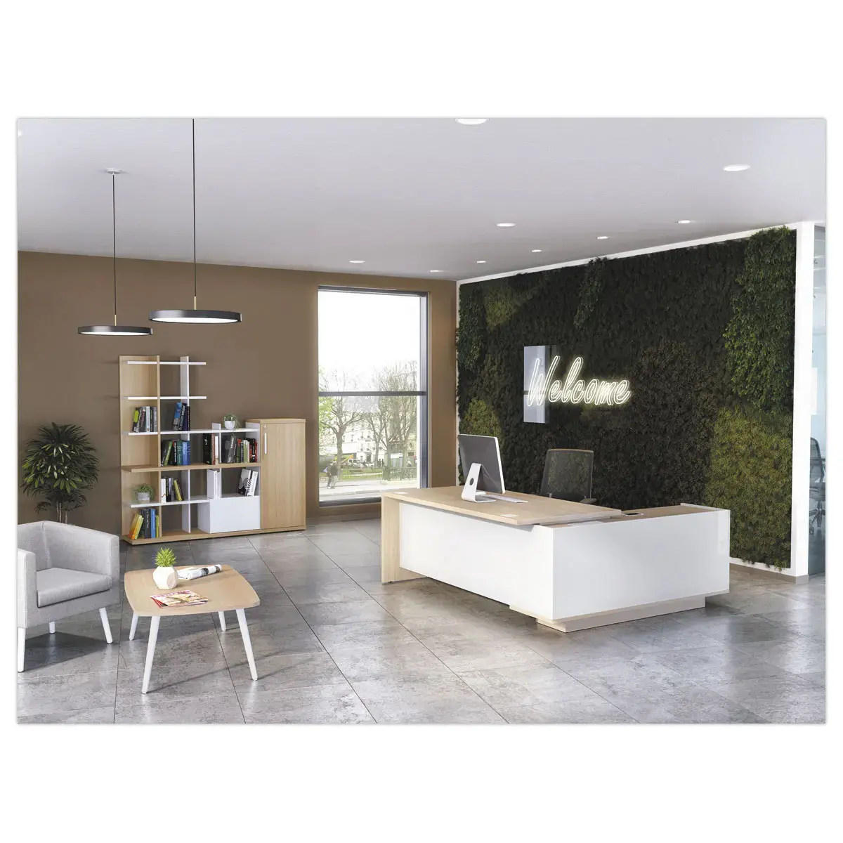 Bureau rectangulaire BARI L180 cm chêne et blanc monté