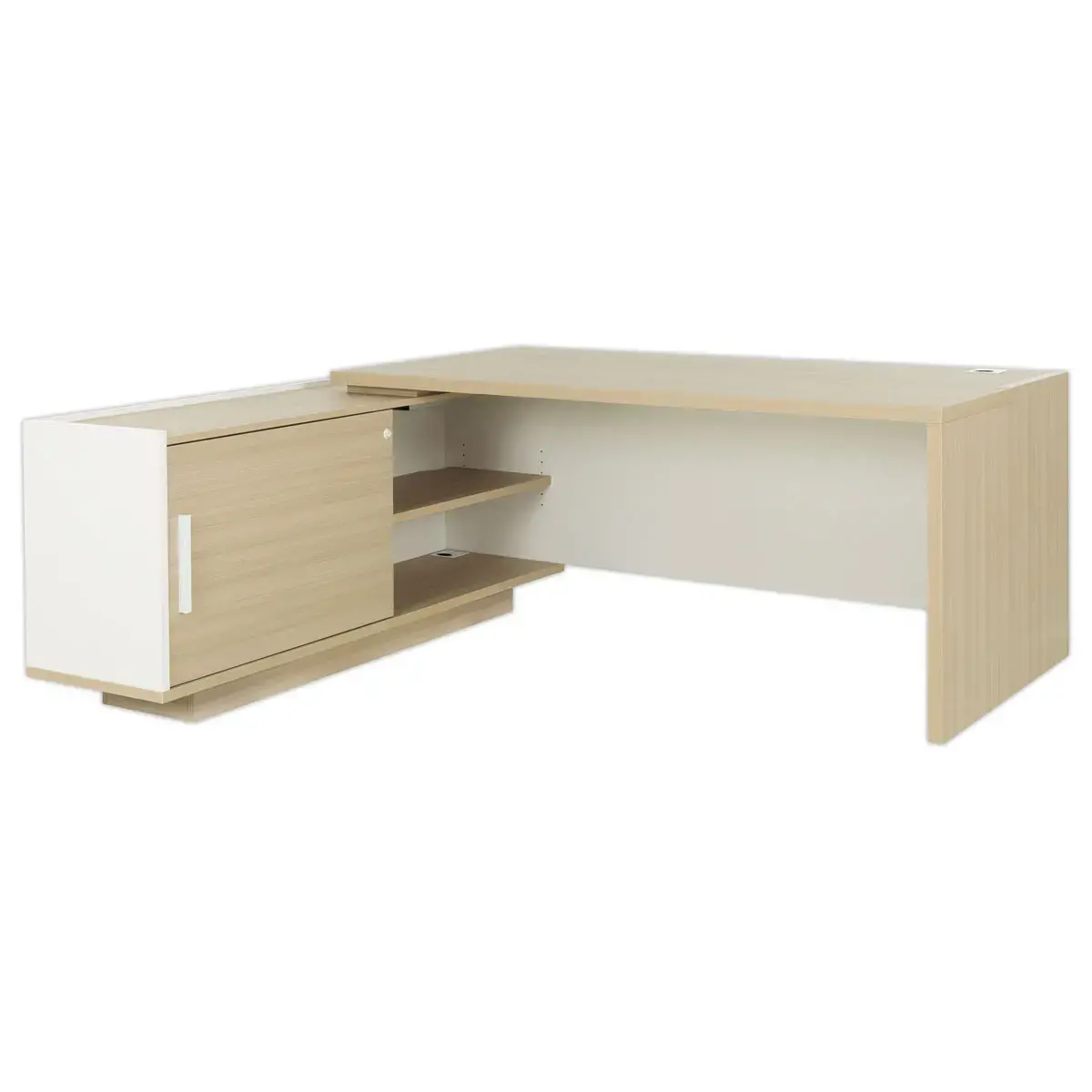 Bureau BARI Retour gauche 180 cm ch&ecirc;nestructur&eacute; / blanc mont&eacute; 