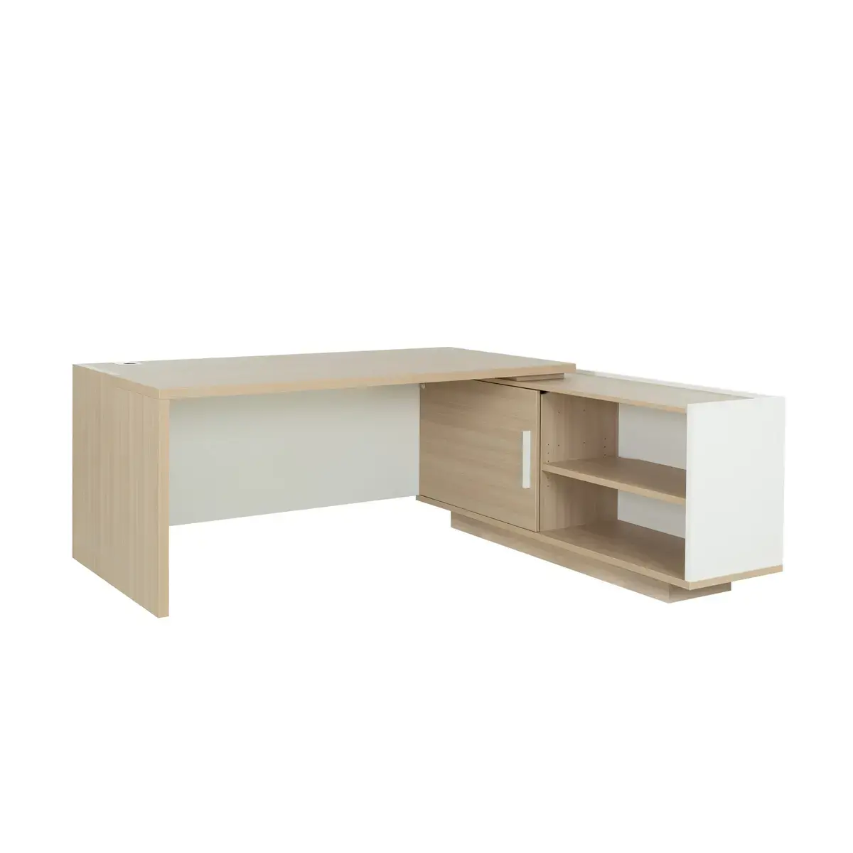 Bureau BARI Retour gauche 180 cm ch&ecirc;nestructur&eacute; / blanc mont&eacute; 