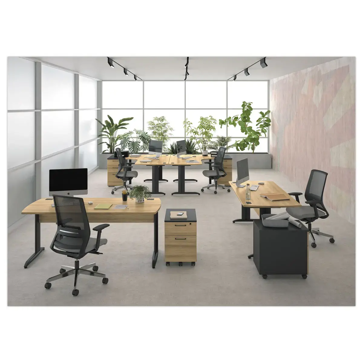 Bureau BREST 140 cm ch&ecirc;ne du bocage anthracite pieds en m&eacute;tal mont&eacute; 